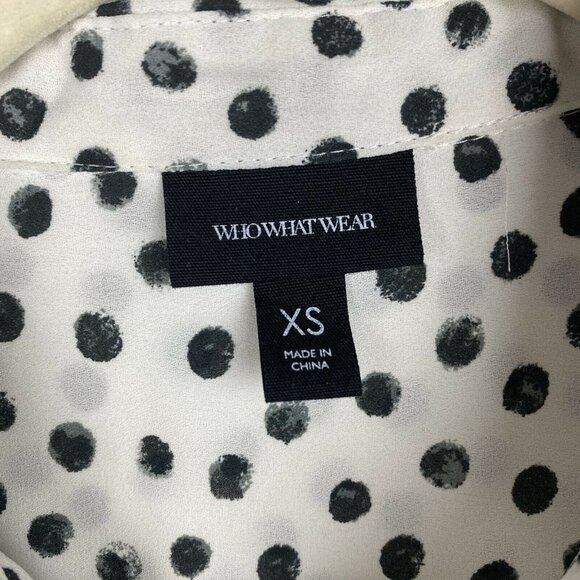 Who What Wear Womens Polka Dot Button Down Shirt White Black Crepe Size XS - Picture 3 of 5